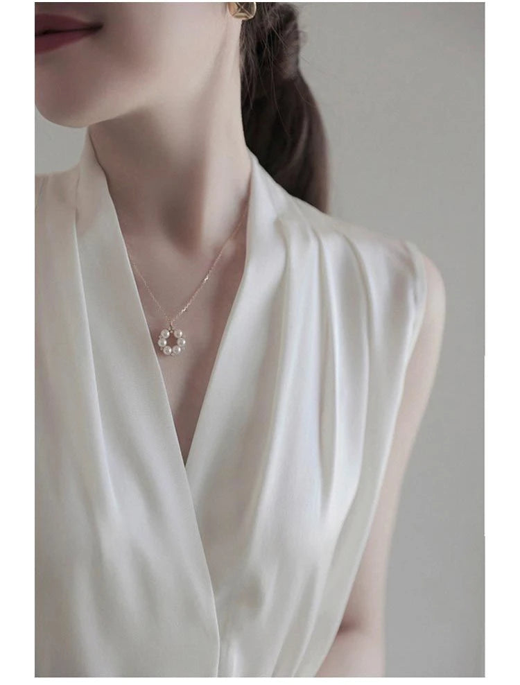 2025 New Summer Satin Tank Top Women's Blouses Sleeveless Solid Cross V-neck Casual Korean Elegant Vest Shirts for Womens