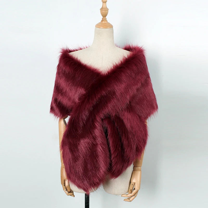 Women Fancy Bridal Wedding Shawl Cape Elegant Winter Warm Faux Fur Long Shawl Stole Wrap Scarf For Evening Party Decor Accessory