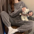 ITOOLIN Women Cashmere Pajama Sets Autumn Winter Woolen Pullovers And Pants 2 pieces Sets For Women Underwear Thermal Sets 2023