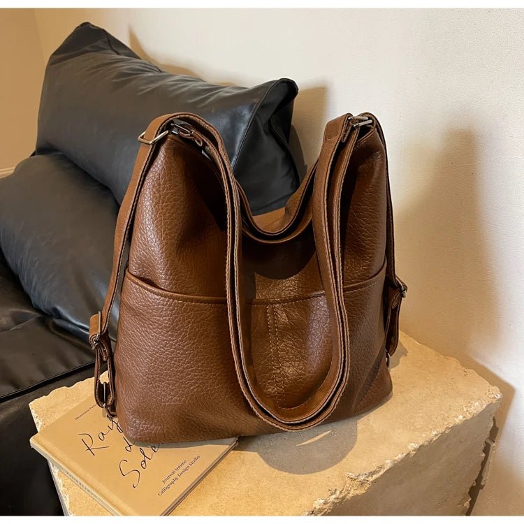 Versatile Student PU Backpack Women New Large Capacity Commute Travel Shoulder Crossbody Bags Fashion All-matched Tote Bag