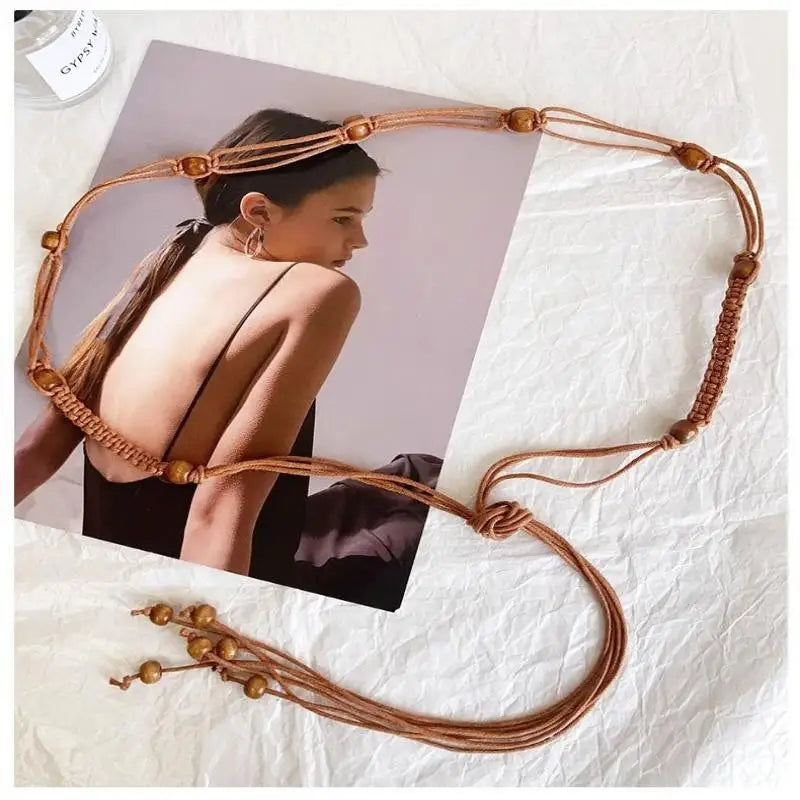 Belts For Women Knot Waistband Summer Boho Shell Bead Dress Jeans Belt Female Beach Accessory Beige Wax Cord