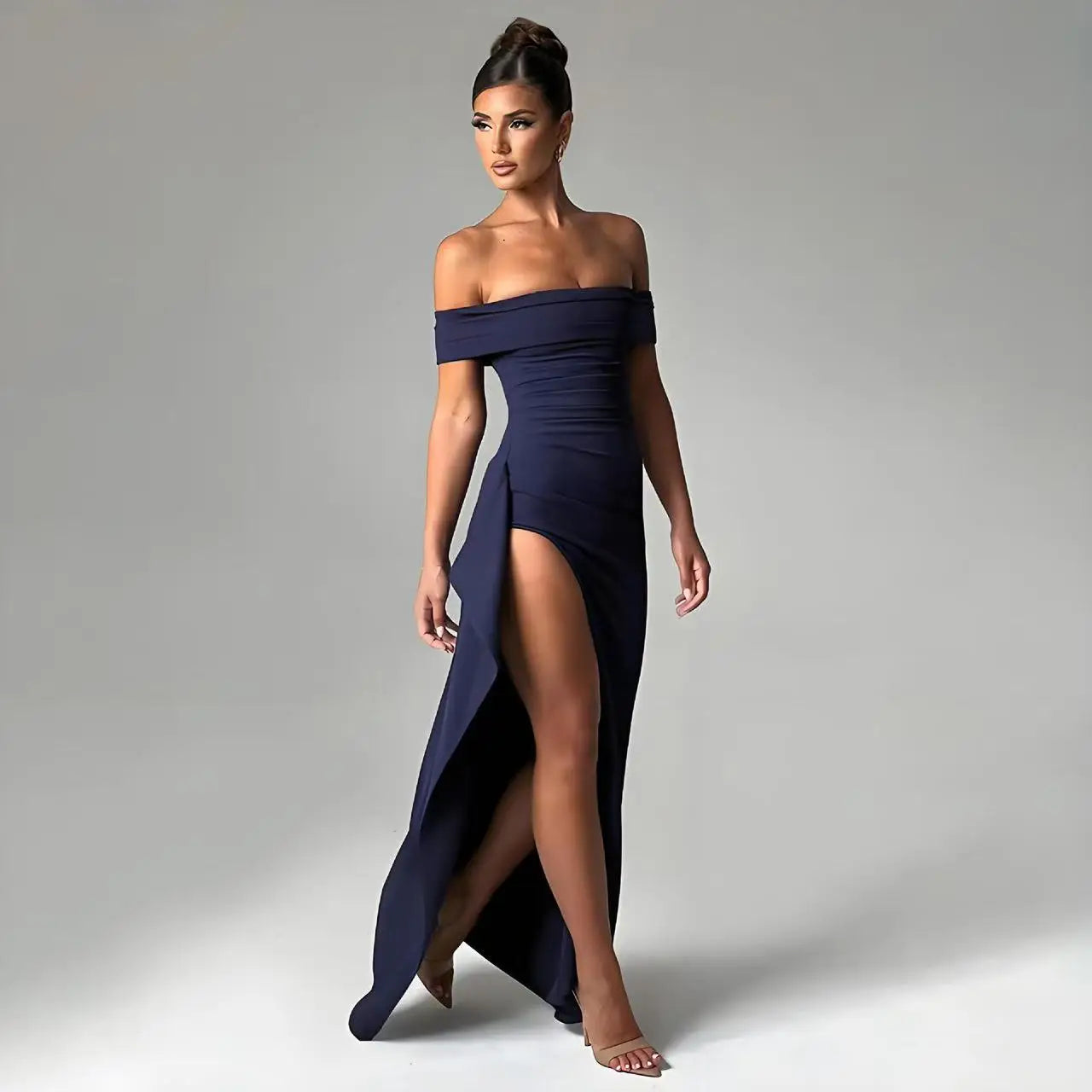 Women's Off-Shoulder Party Dress - High Slit Bodycon Gown, Sexy Elegant Evening Dress