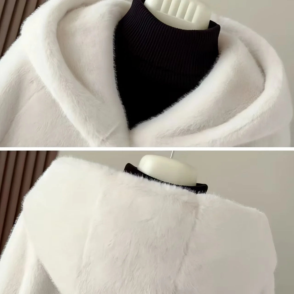 Faux Mink Fur Coat for Women,Covered Button Jackets,Hooded Overcoat,Female Clothes,Thicken Warm,Winter,New, 2025
