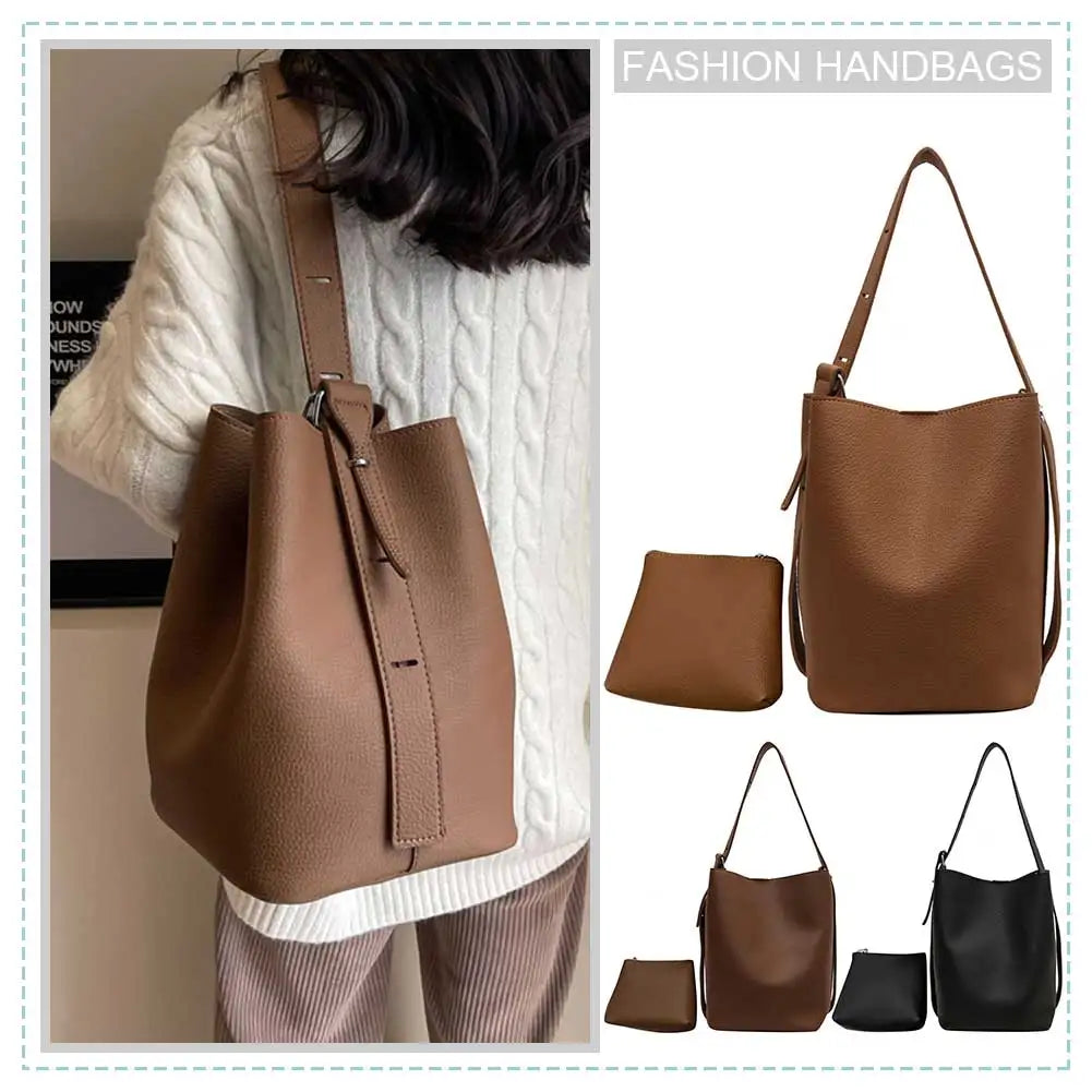 2Pcs/Set Classic Bucket Bag PU Leather Women's Handbag Designer Bag Luxury Grocery Bag Female Shoulder MessengerBag Purse Bolsas