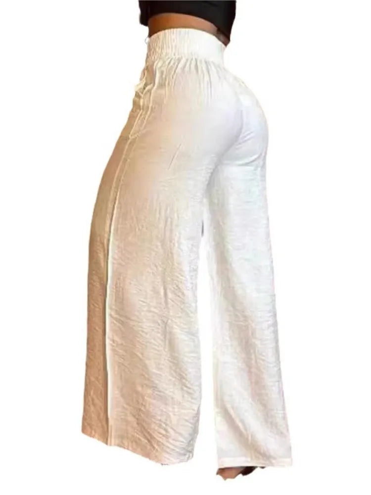 Women's High Waist Wide Leg Pants Fashion Solid Office Female Casual Flared Pants For Women Summer New Elegant Black Trousers