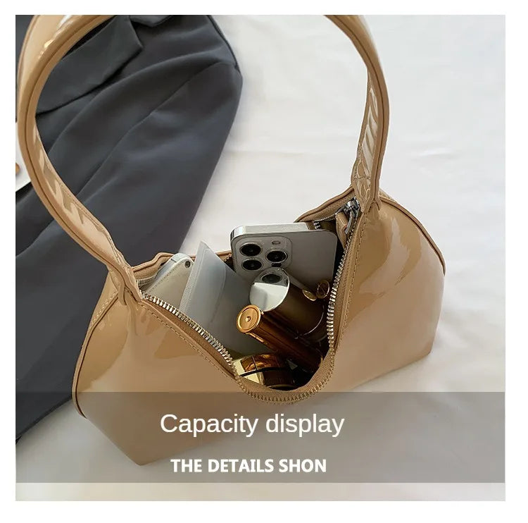 Trendy Designer Solid Shoulder Bags for Women Handbags and Purses 2024 New Fashion Patent Leather Underarm Ladies Tote Bags