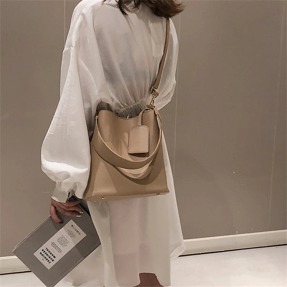 2piece/set Fashion Design Pu Leather Shoulder Crossbody Bag Casual Lady Tote Female Large Capacity Bucket purses and handbags