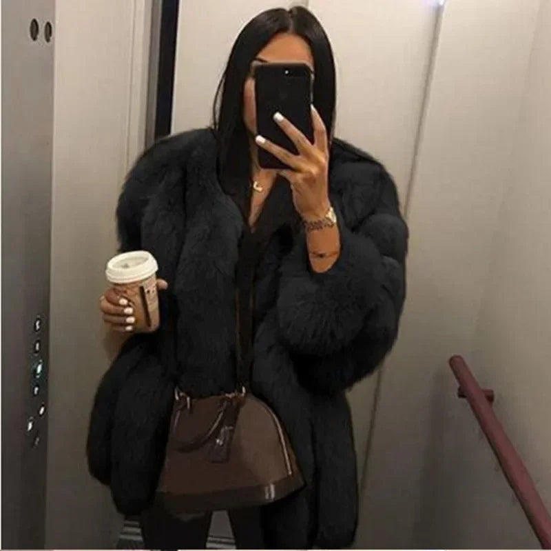 Autumn Winter Faux Fur Jackets for Women Long Sleeve Coat Short Warm Outerwear Clause Jacket Elegant Streetwear Thick Coats