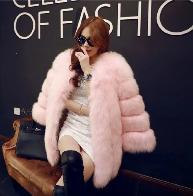 Autumn Winter Faux Fur Jackets for Women Long Sleeve Coat Short Warm Outerwear Clause Jacket Elegant Streetwear Thick Coats