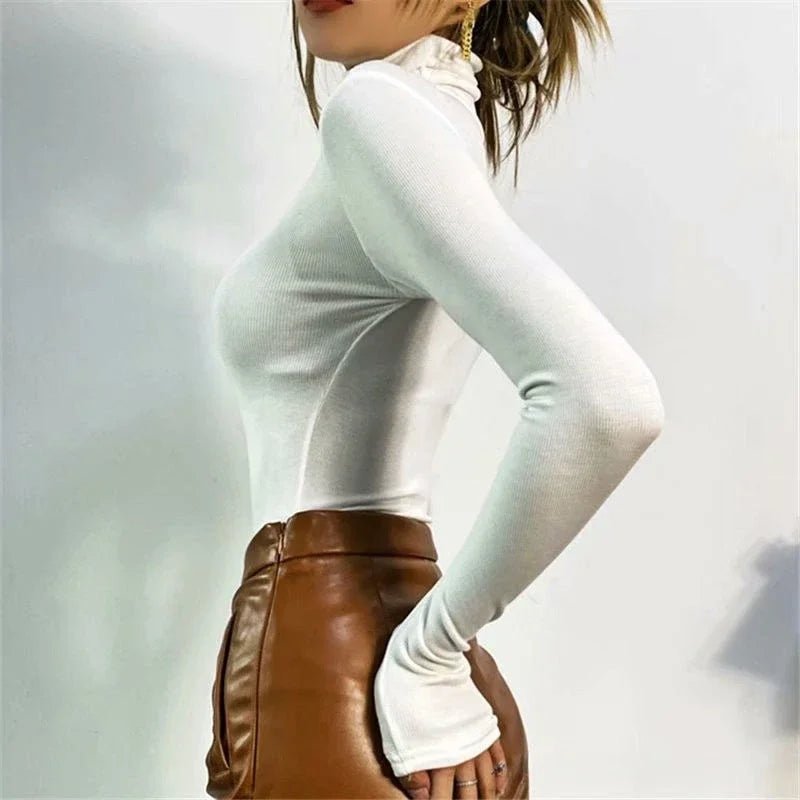 Long Sleeved Bodysuits Women Sexy High Street Chic Skinny Cozy American Style Hotsweet Lady Tops Y2K Clothing Turtleneck Autumn